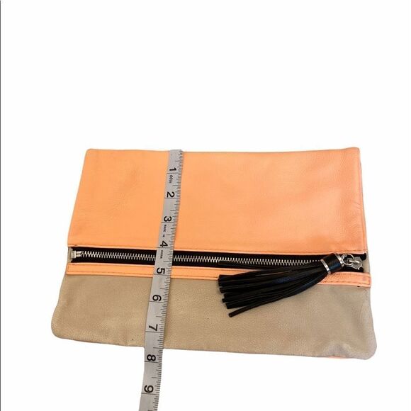 H&M Coral&Tan Zip Fold Over Faux Leather Clutch - Picture 7 of 7